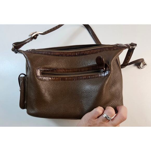 BRIGHTON Brown Leather w/ Croc Embossed
Trim Satchel Shoulder Bag pre owned - Picture 8 of 11